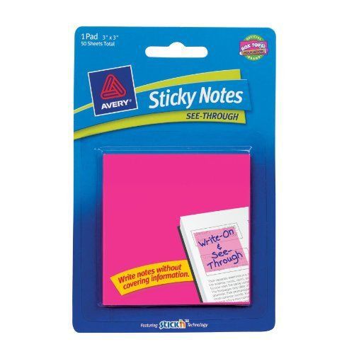 Avery Sticky Notes, See-Through, 3 x 3 Inches, Magenta, 50 Sheets (22586)