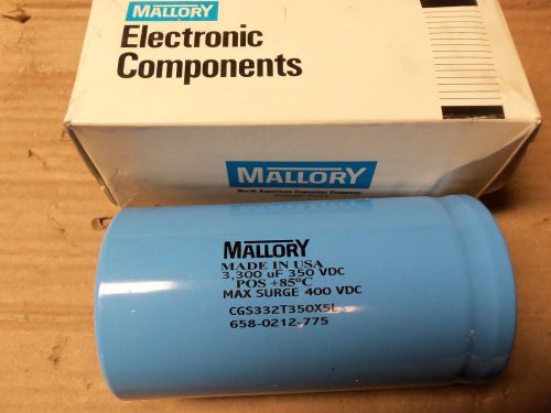 MALLORY CGS332T350X5L CAPACITOR 3300uF 350VDC POS +85 DEG. C MAX SURGE 400VDC