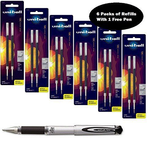 Uni-ball Signo Impact 207 Refills, Black Gel Ink, 1.0mm Bold Point, 6 Packs of 1