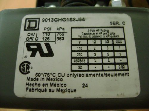 Square D 9013GHG1S8J54 Pressure Switch