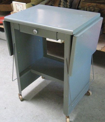 Vintage Typewriter Table on Wheels, Metal w/ Drawer