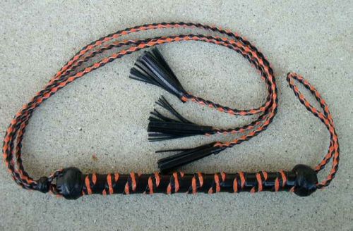 ORANGE Tassel Leather Flogger Lightweight 3-Tails - HORSE TRAINING TOOL