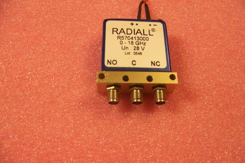 Good used Radiall SPDT/form &#034;C&#034; SMA coaxial failsafe switch DC-18GHz @ 100 watts