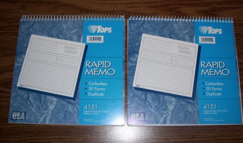 TWO (2) Tops RAPID MEMO BOOKS -  Carbonless - 2-Part * 8-1/2&#034;x7-3/4&#034; *#4151*