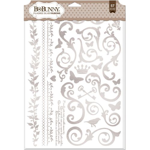 &#034;BoBunny Foil Rub-Ons 9&#034;&#034;X12.5&#034;&#034;-Silver Filigree, Set Of 2&#034;