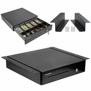 Cash Register Drawer with Under Counter Mounting Metal Bracket - 16” Black Ca...