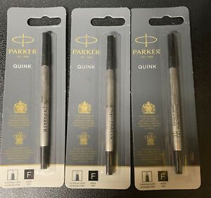 1950321 Parker Rollerball Pen Refill, Black Ink, Fine Point, Pack of 3