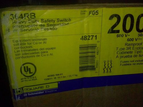 Square D H364RB, NEW IN BOX 200A, 3P, 600V, Rain Tight, Fused, Heavy Duty