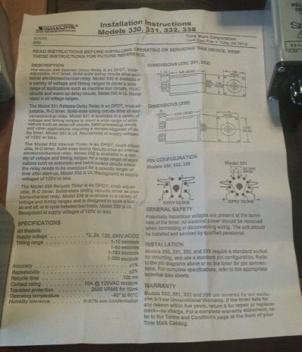 Old Stock Time Mark Release Delay Timer, 331-120V-10s, 98A00020-01