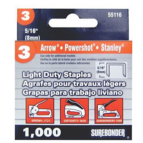 Surebonder 55116 Light Duty 5/16-Inch Leg Length  .441-Inch Crown Staples  Arrow