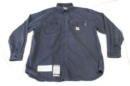 Blue Carhartt FR Fire Resistant Button Up L/S Cott Canvas Work Shirt Mens XL VGC