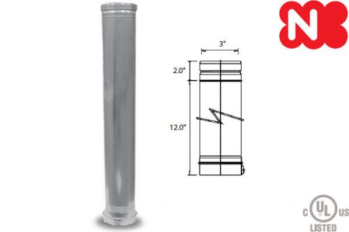 Noritz vp3-12str tankless water heater 3&#034; diameter 12&#034; long vent pipe stainless for sale