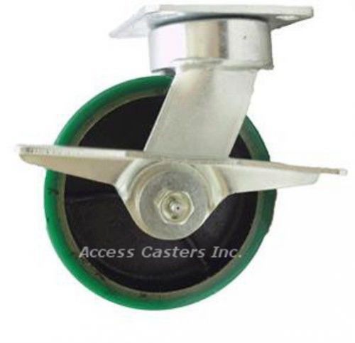 4PKLCSB 4&#034; x 2&#034; Kingpinless Swivel Caster with Brake, Poly on Cast Iron Wheel