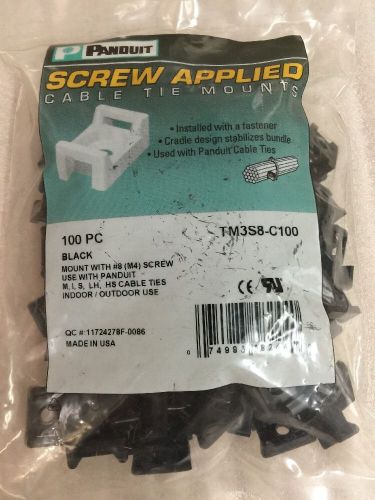 100 Per Bag Panduit Black Tie Mounts TM3S8C100, TM3S8-C100, #8 (m4) Screw #130B6