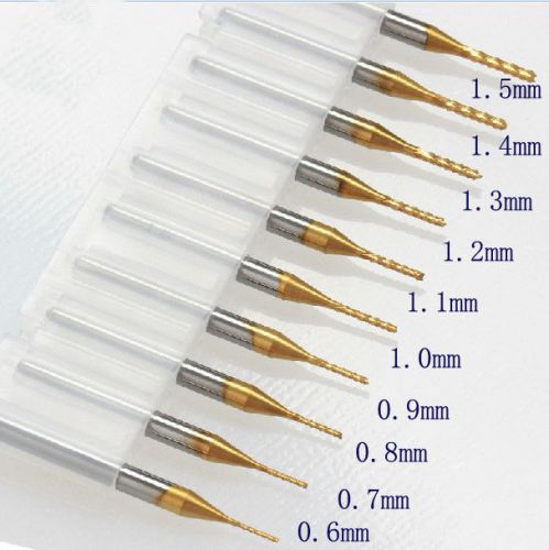 10pcs/set 0.6-1.5mm TiN coating PCB cutters engraving cnc router bits