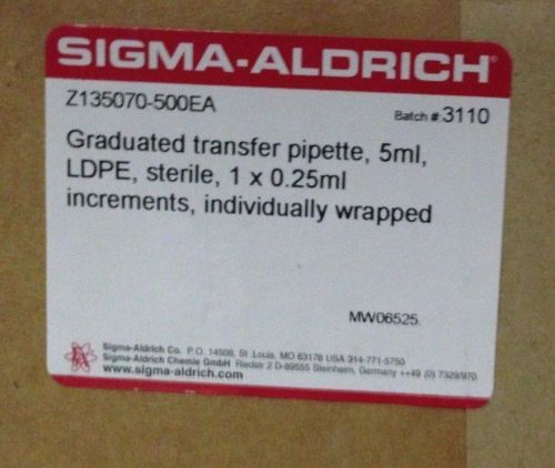 NIB Sigma Z135070 5ml polyethylene disposable sterile transfer pipet  500 12c