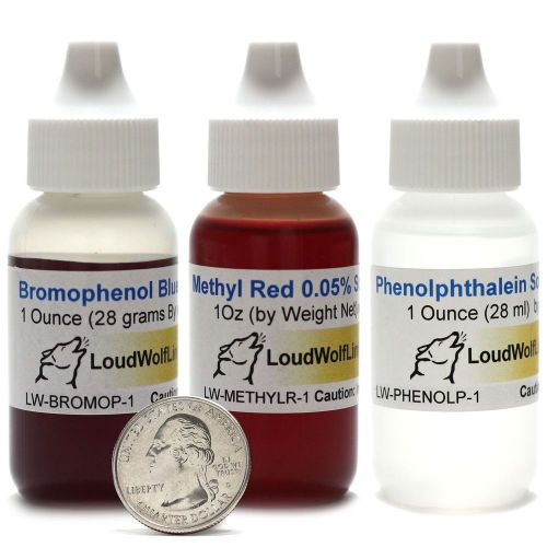 pH INDICATOR PACK / Bromophenol Blue + Methyl Red + Phenolphthalein / 1 Oz Each