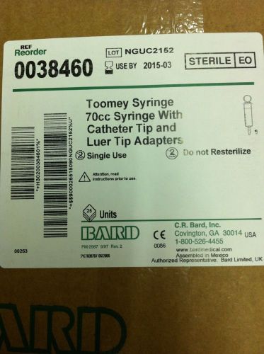 CASE OF 25 NEW BARD TOOMEY SYRINGES 70cc Latex Free Cath Tip Luer 38460 2015-03