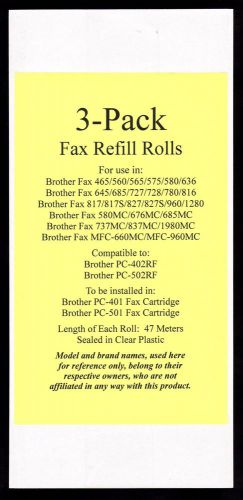3-pack of pc-402rf fax film refill rolls for brother fax mfc-660mc and mfc-960mc for sale