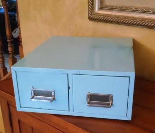 Vintage Globe-Weir Steelmaster 2 Drawer Metal File Box Cabinet Recipe Retro Blue