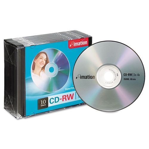 Imation 4099 CD-RW Discs, 700MB/80min, 4x, w/Slim Jewel Cases, Silver, 10/Pack