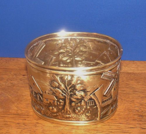 Solid brass repouse letter holder made in holland w/tooled dutch pastoral scene for sale