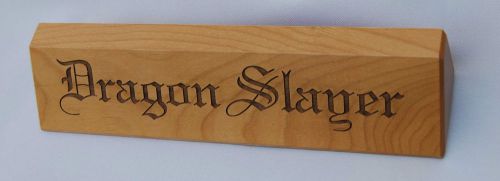 Laser engraved red alder 10 inch desk wedge / nameplate for sale