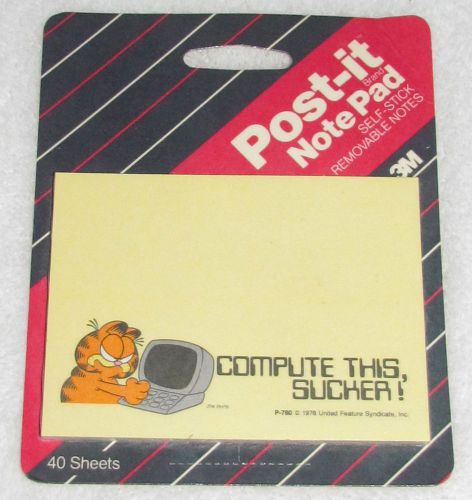 NEW! 1987 3M GARFIELD JIM DAVIS POST-IT NOTES COMPUTE THIS, SUCKER -BLACK SCREEN