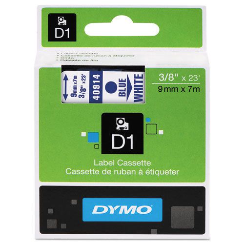 D1 standard tape cartridge for dymo label makers, 3/8in x 23ft, blue on white for sale