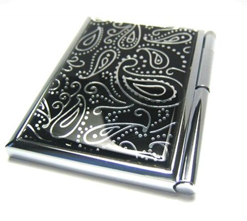 New Black Metal Memo Book Pad NOTEPAD CASE w/Pen