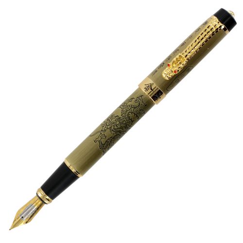 Jinhao 888 long offspring ancient gold golden dragon fountain pen - medium for sale