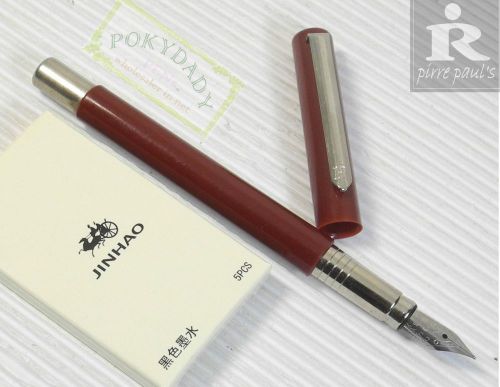 Pirre paul&#039;s f 101 fountain pen wine red m nib + 5 jinhao cartridges black ink for sale