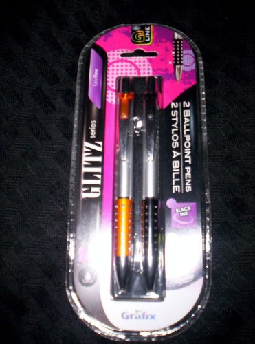 ORANGE/BLACK TRIM GLITZ SERIES EASY FLOW BALL POINT PENS (2) BLUE/BLACK INK