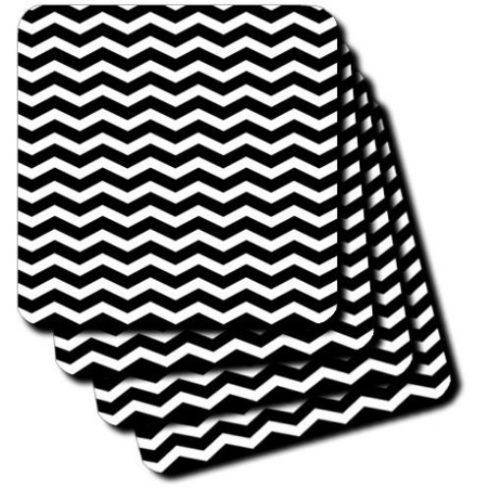 3dRose cst_56643_1 Chevron Zig Zag Pattern Trendy and Stylish Soft Coasters  Bla