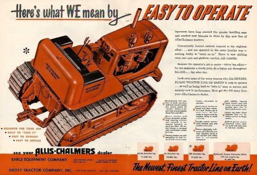 1952 Allis-Chalmers HD-15 Deisel tractor ad, nice centerspread color