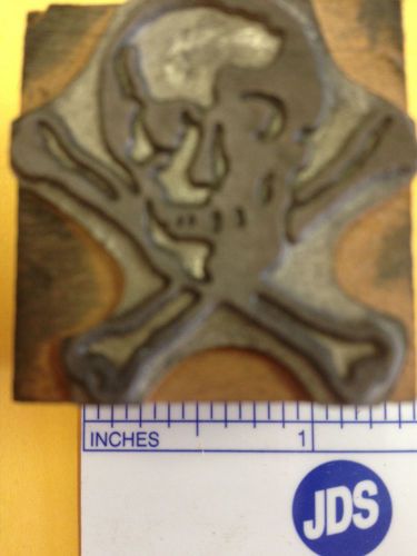 Vintage letterpress wood block, Skull and Crossbones