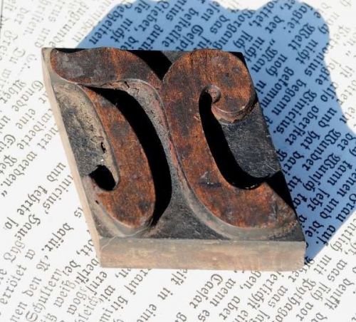 N fancy letter old wooden letterpress printing block wood type antique blocks