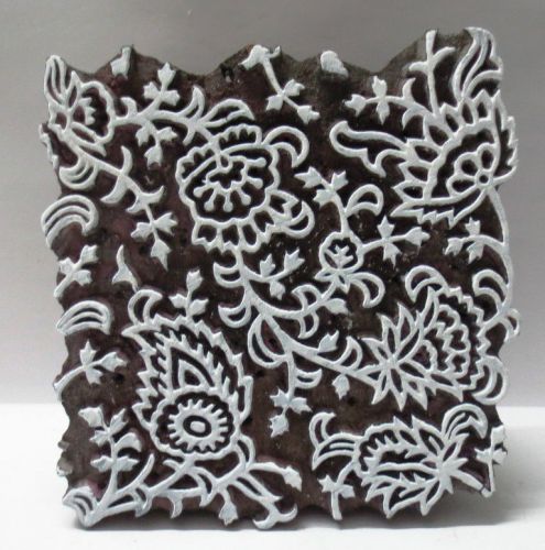 Vintage wood hand carved textile printing fabric block stamp unique bold floral for sale