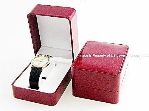 2 Elegant Red Crocodile Pattern Watch Display Gift Boxes