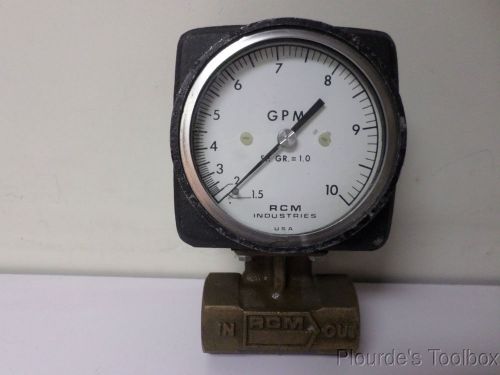 Used rcm industries gallon flow meter, 180 psig, 0.5 to 10 gpm  1&#034;-71-r-10-de for sale