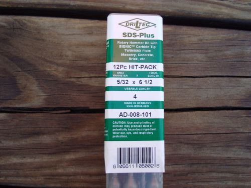 12pcs Driltec AD-008-101, 5/32&#034; X 6-1/2&#034; SDS-PLUS Drill Bit German