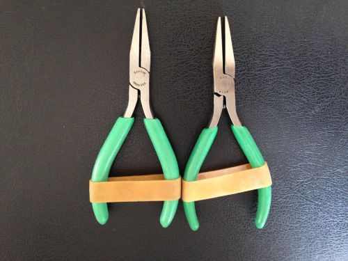 2 X XCELITE DN54G LONG FLAT NOSE PLIERS 5&#034; , W/ GREEN CUSHION GRIP , ESD SAFE