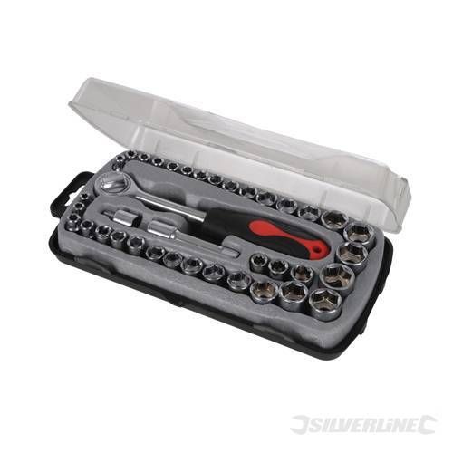 Compact socket set 39pce soft-grip ratchet handle 3/8” drive, storage case for sale