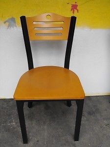 Black metal restaurant chair wood back &amp; seat new for sale