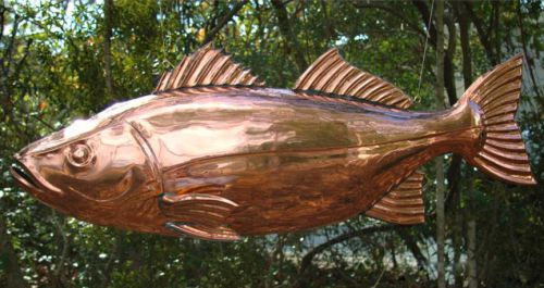 Copper fish bass restaurant vintage kitchen seafood big trade hanging sign jumbo for sale