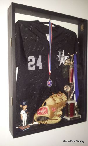 JERSEY Display Case Frame Box Little League Football Baseball Deep White Wood B