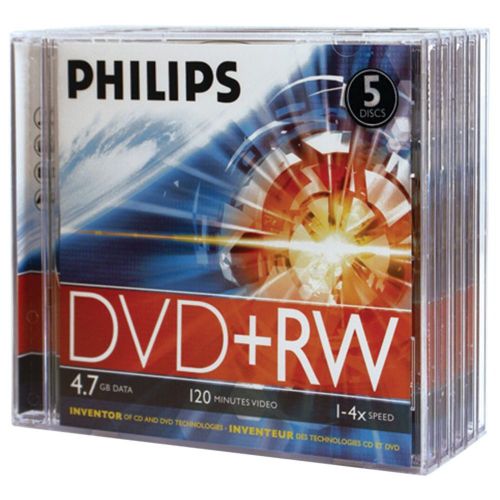 BRAND NEW - Philips Dw4s4j05f/17 4.7gb 4x Dvd+rws With Jewel Cases, 5 Pk