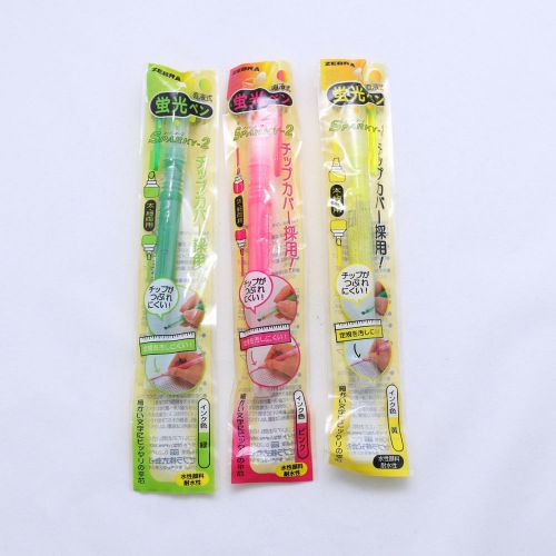 Fluorescent Double Pen Highlighters ZEBRA Sparky-2 Yellow Pink Green 3pcs