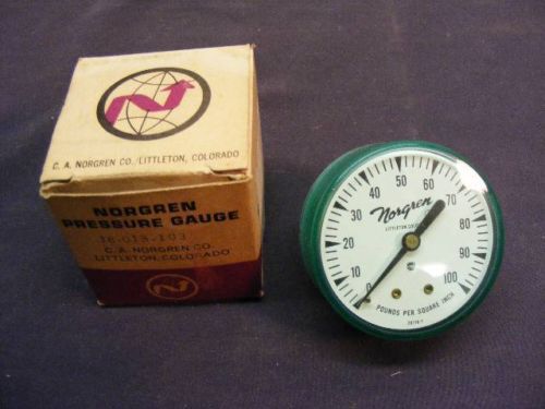 New VTG Norgren Preassure Gauge 18-013-103 100# 1/4&#034; Back Conn.