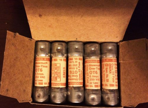 Shawmut Gould OT6 Fuses: 1 box of 10 each, 6 A, 250V, Class K5, 2X9/16&#034;